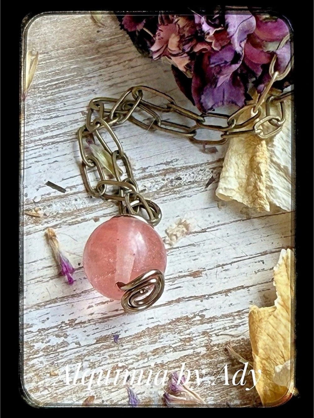 Cherry quartz + Pink & Gold Stone Pendant Necklace